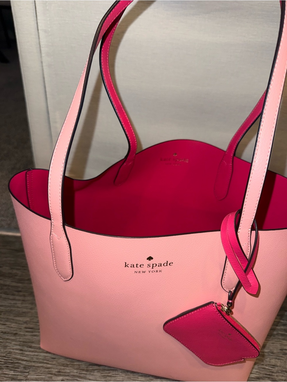 kate spade Pink Two-Tone Leather Tote with Hot Pink Interior
